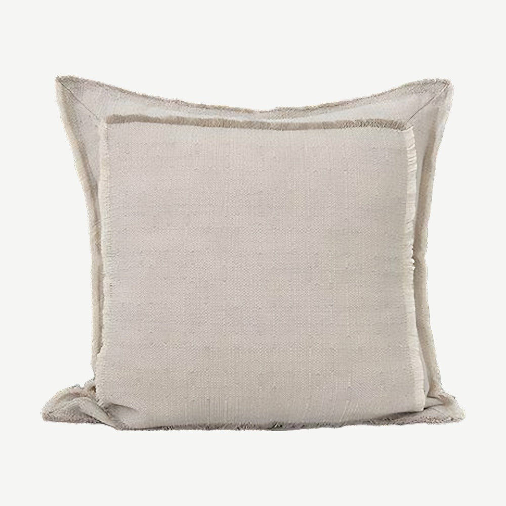 Cream Flanged Tassel Cotton Linen Cushion Covers
