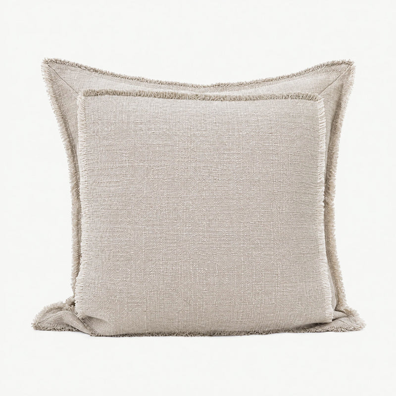 Cream Flanged Tassel Cotton Linen Cushion Covers