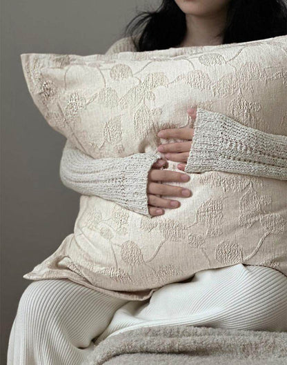 Cream Vine Flanged Jacquard Cotton Viscose Cushion Covers, styled at home