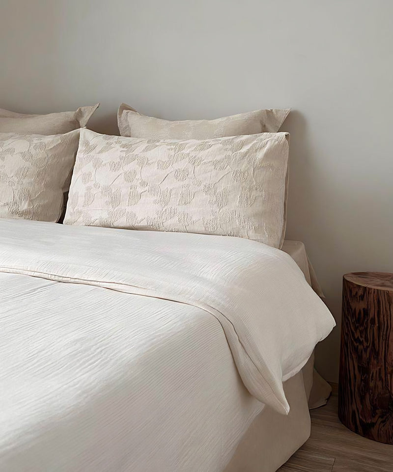 Cream Vine Jacquard Cotton Viscose Oblong Cushion Covers, styled at home