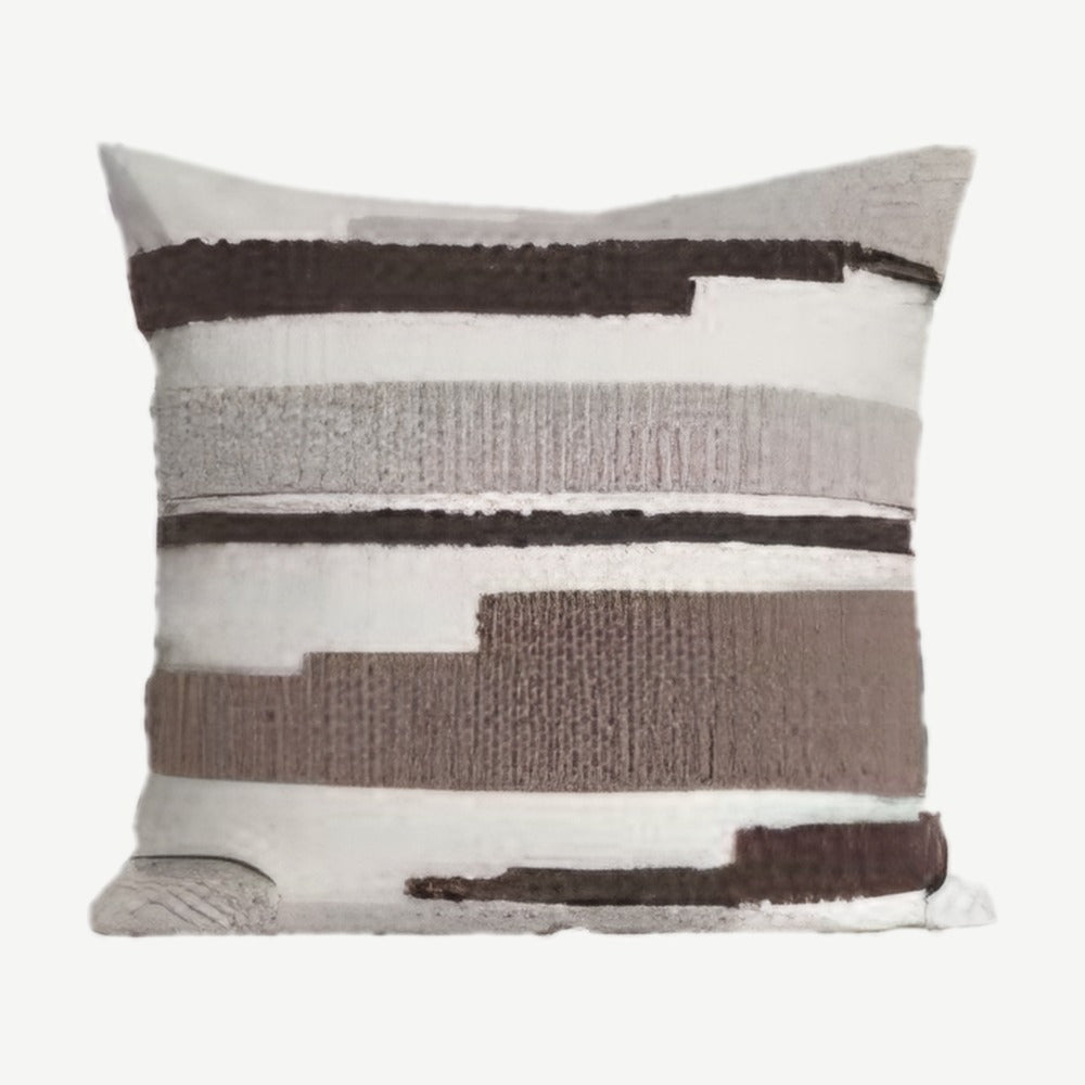 Ivory & Brown Brushstroke Embroidery Cushion Covers