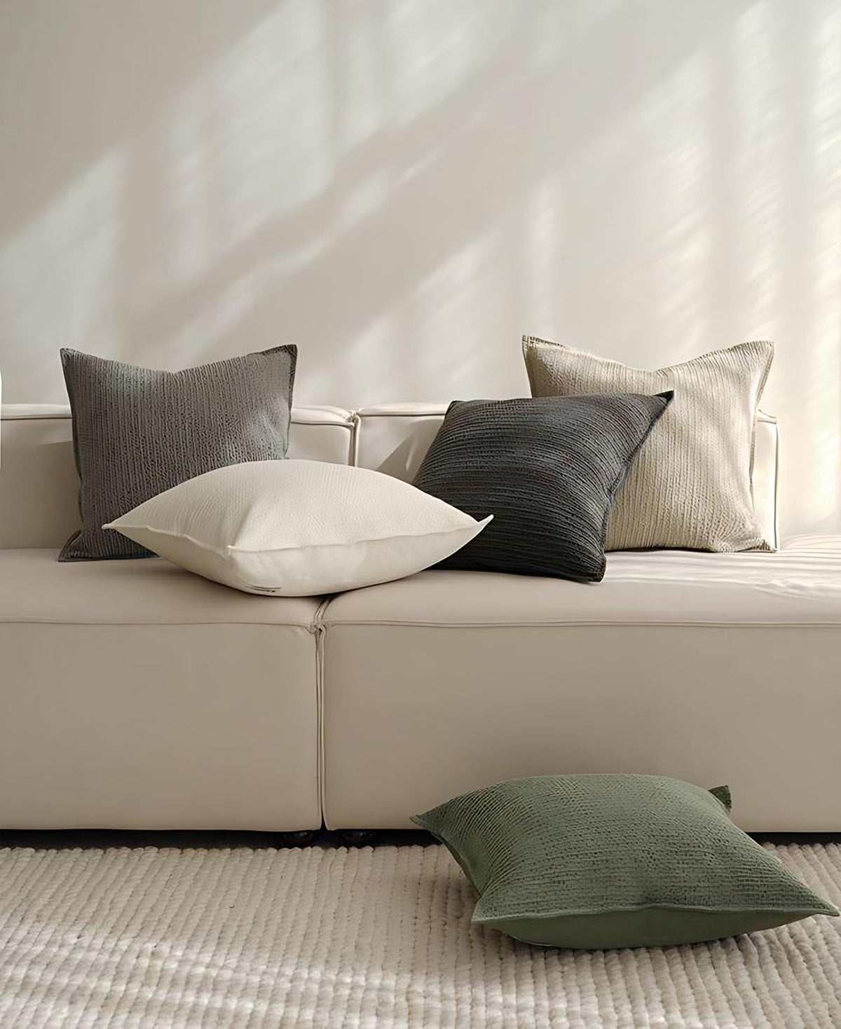 Ribbed Jacquard Cotton Cushion Covers, styled at home