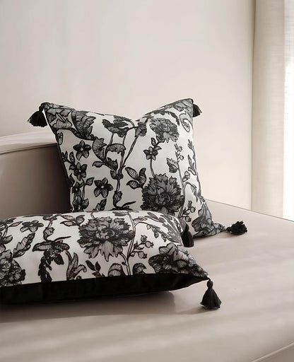 Ivory & Black Lace Jacquard Cushion Covers, styled at home