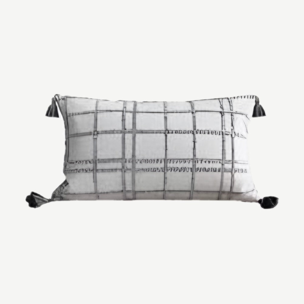Grey Check Jacquard Tassel Cushion Covers