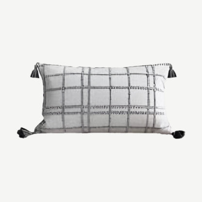 Grey Check Jacquard Tassel Cushion Covers