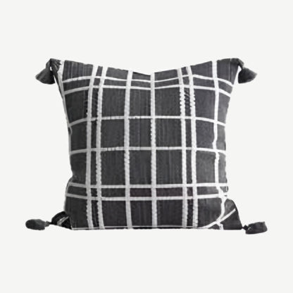 Charcoal Check Jacquard Tassel Cushion Covers