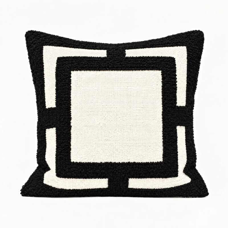Ivory & Black Framed Tufted Embroidery Cushion Covers