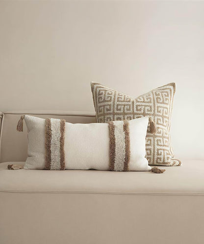 Caramel & Ivory loop-pile embroidery cushion covers, styled at home