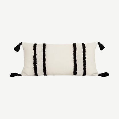 Ivory & Black Banded Tufted Embroidery Lumbar Cushion Covers