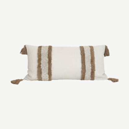 Ivory & Caramel loop-pile embroidery cushion cover, 30 x 60 cm