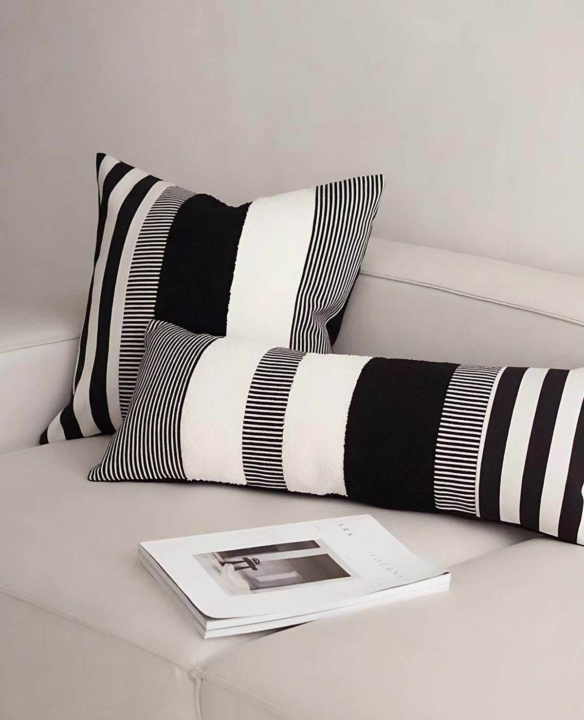 Black & White Stripe Jacquard Cushion Covers, styled at home