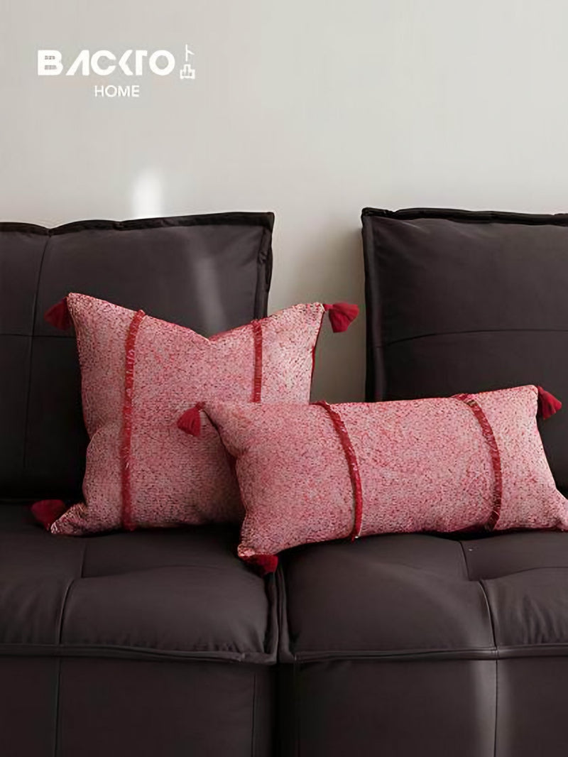 Red Flecked Hand-Woven Lumbar Cushion Covers, styled at home