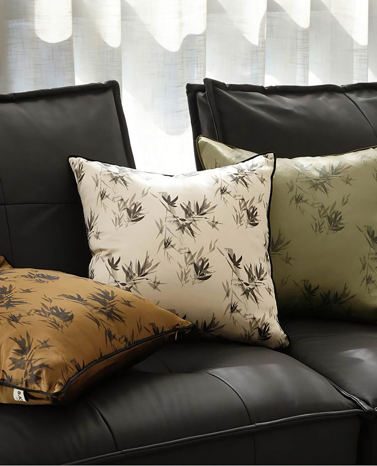 Bamboo Leaf Jacquard Cushion Covers, styled at home