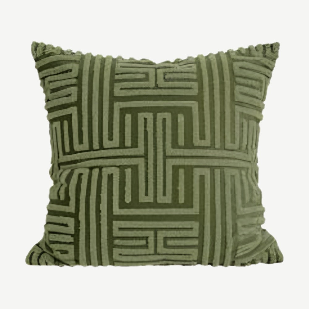 Moss Green Maze Embroidery Cushion Covers