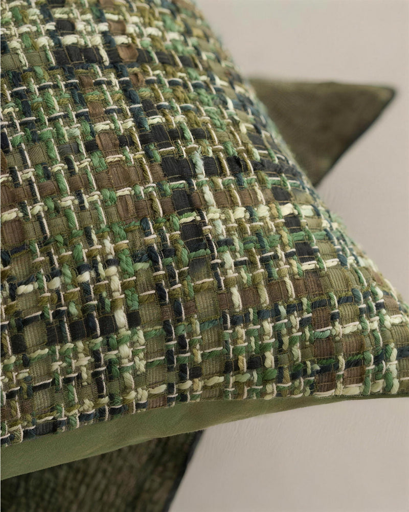 Green Tweed Jacquard Cushion Covers, styled at home