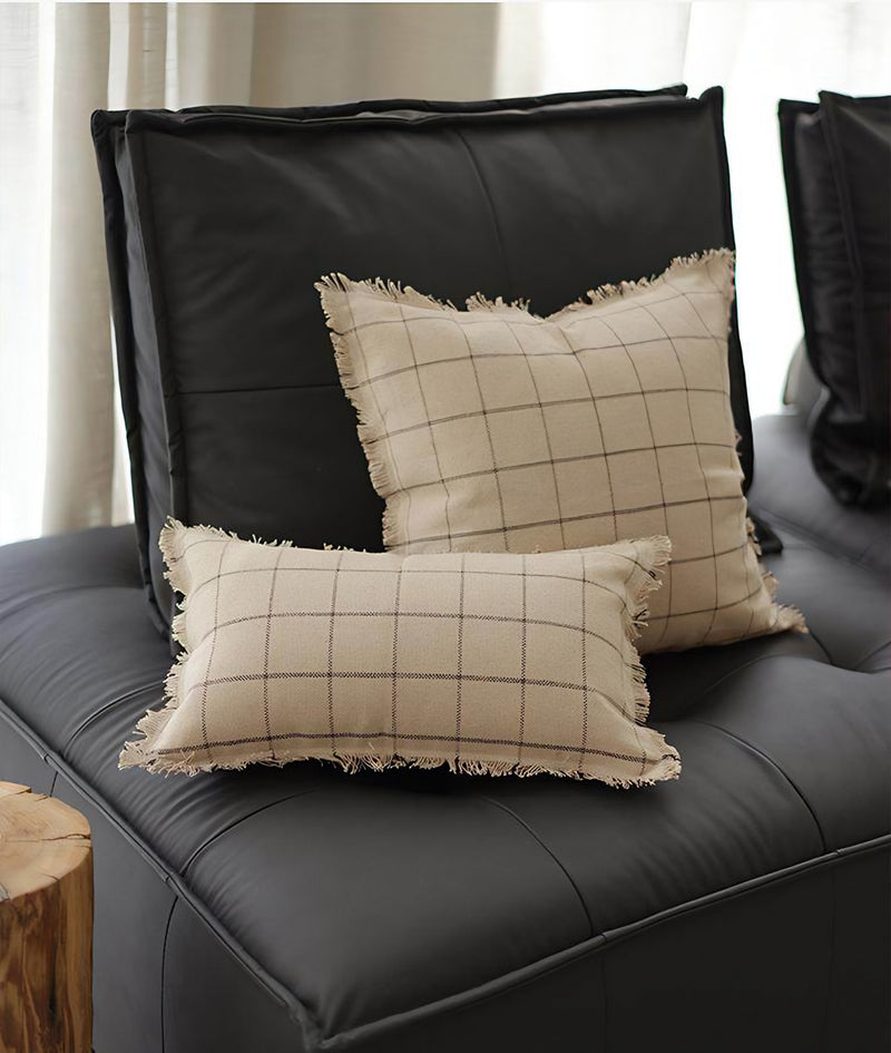 Natural Check Jacquard Linen Cotton Cushion Covers, styled at home