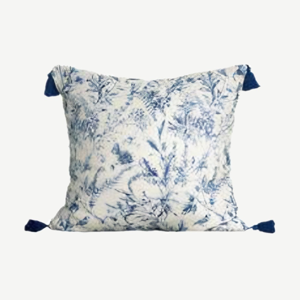 Ivory & Blue Bird Printed Cotton Linen Cushion Covers