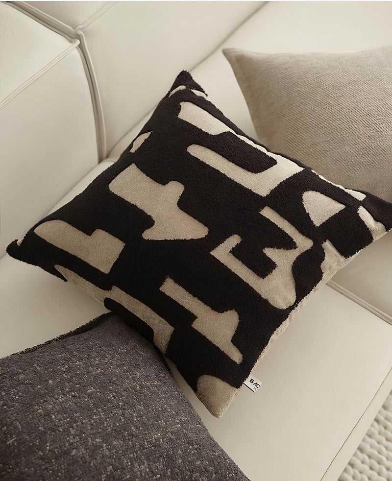 Black & Sand Abstract Jacquard Cushion Covers, styled at home