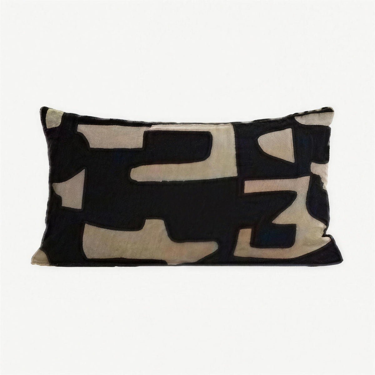 Black & Sand Abstract Jacquard Lumbar Cushion Covers