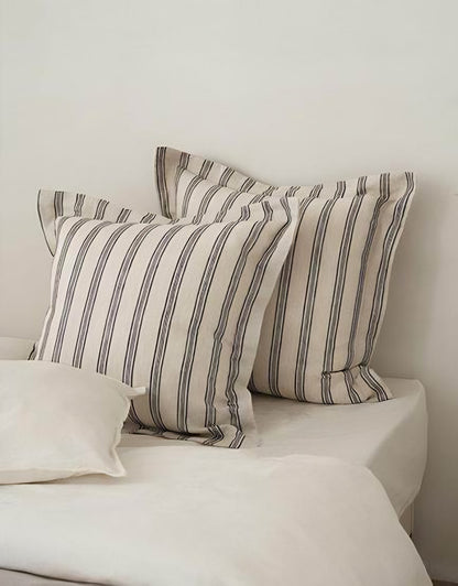 Natural Stripe Flanged Jacquard Linen Cushion Covers, styled at home