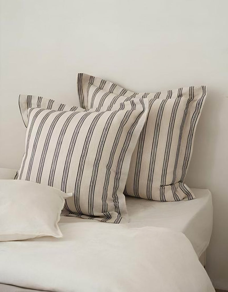 Natural Stripe Flanged Jacquard Linen Cushion Covers, styled at home