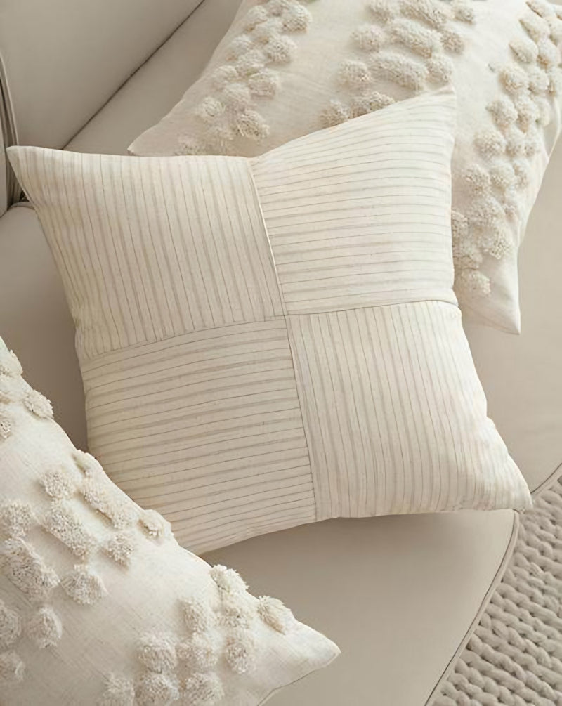 Ivory Pinstripe Jacquard Viscose Linen Cushion Covers, styled at home