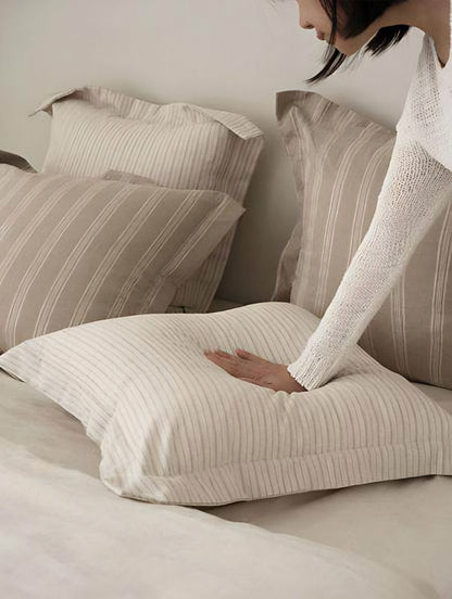 Cream Stripe Jacquard Viscose Linen Cushion Covers, styled at home