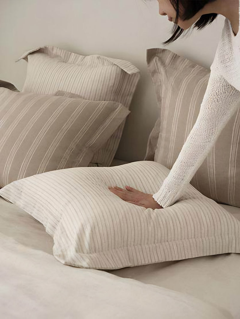 Cream Stripe Jacquard Viscose Linen Cushion Covers, styled at home