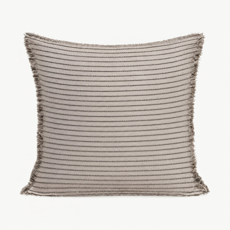 Embroidered Stripe Cotton Cushion Covers in Beige Stripe