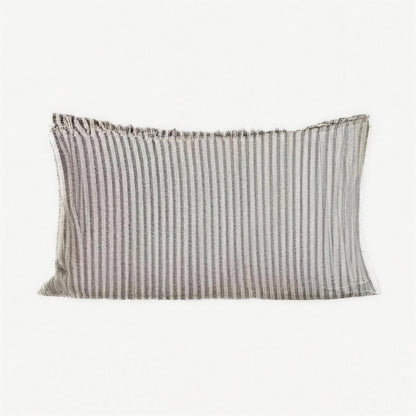 Embroidered Stripe Cotton Lumbar Cushion Covers in Beige Stripe