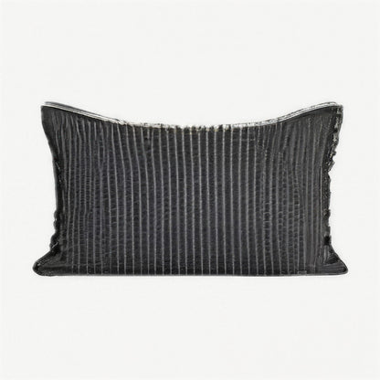 Embroidered Stripe Cotton Lumbar Cushion Covers in Charcoal