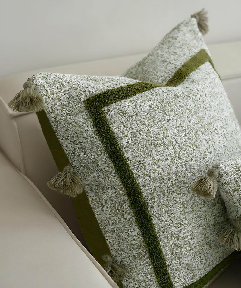 Sage & Green Bouclé Jacquard Cushion Covers, styled at home