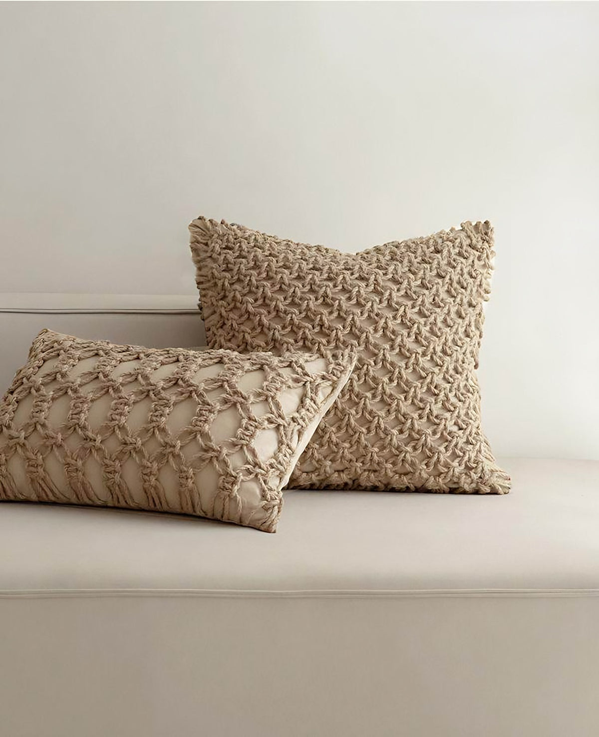 Natural Jute Honeycomb Hand-Woven Jute Cushion Covers, styled at home