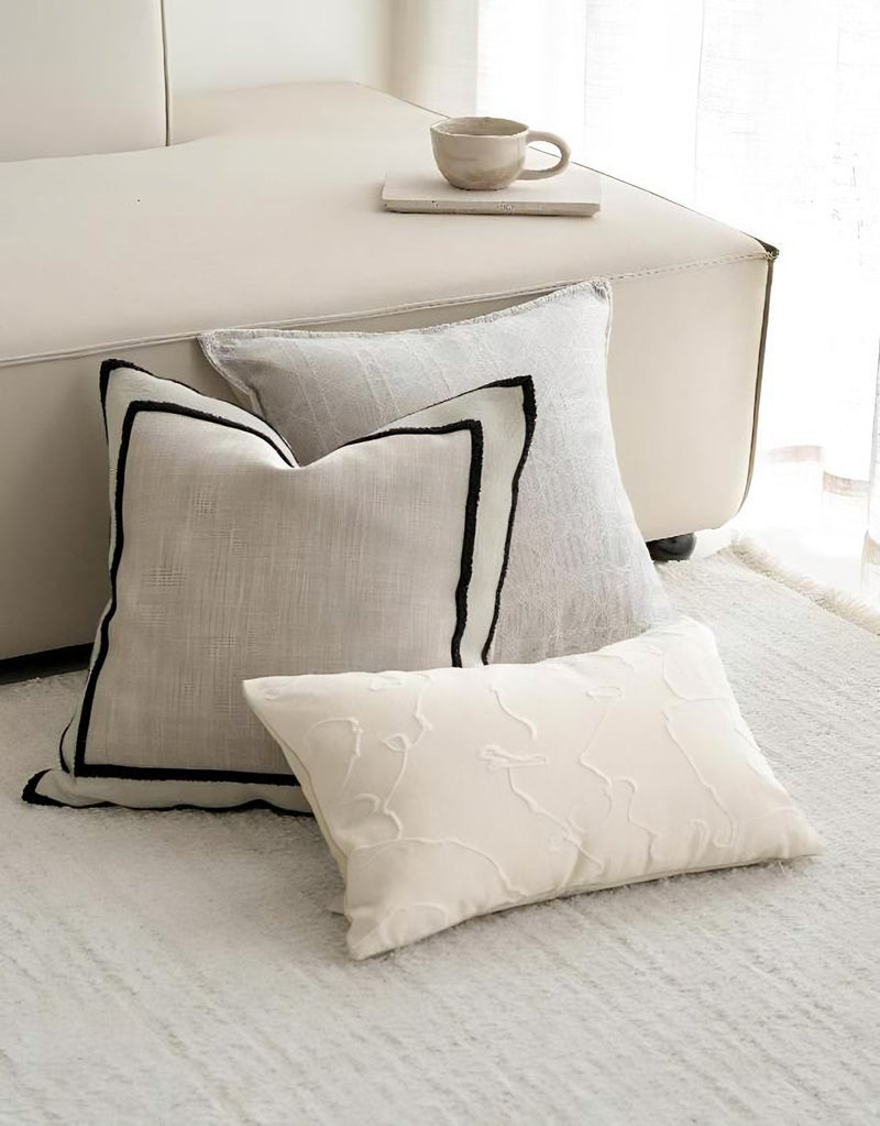 Framed Border Jacquard Cushion Covers, styled at home