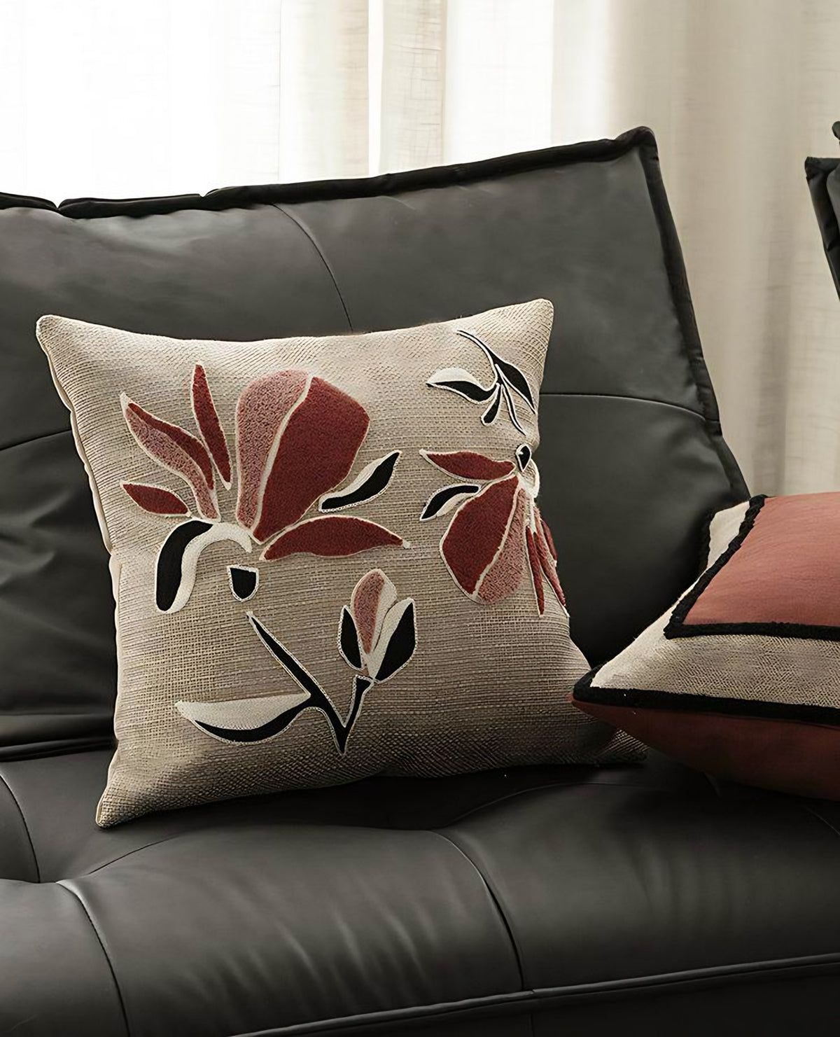 Magnolia Embroidery Cushion Covers, styled at home