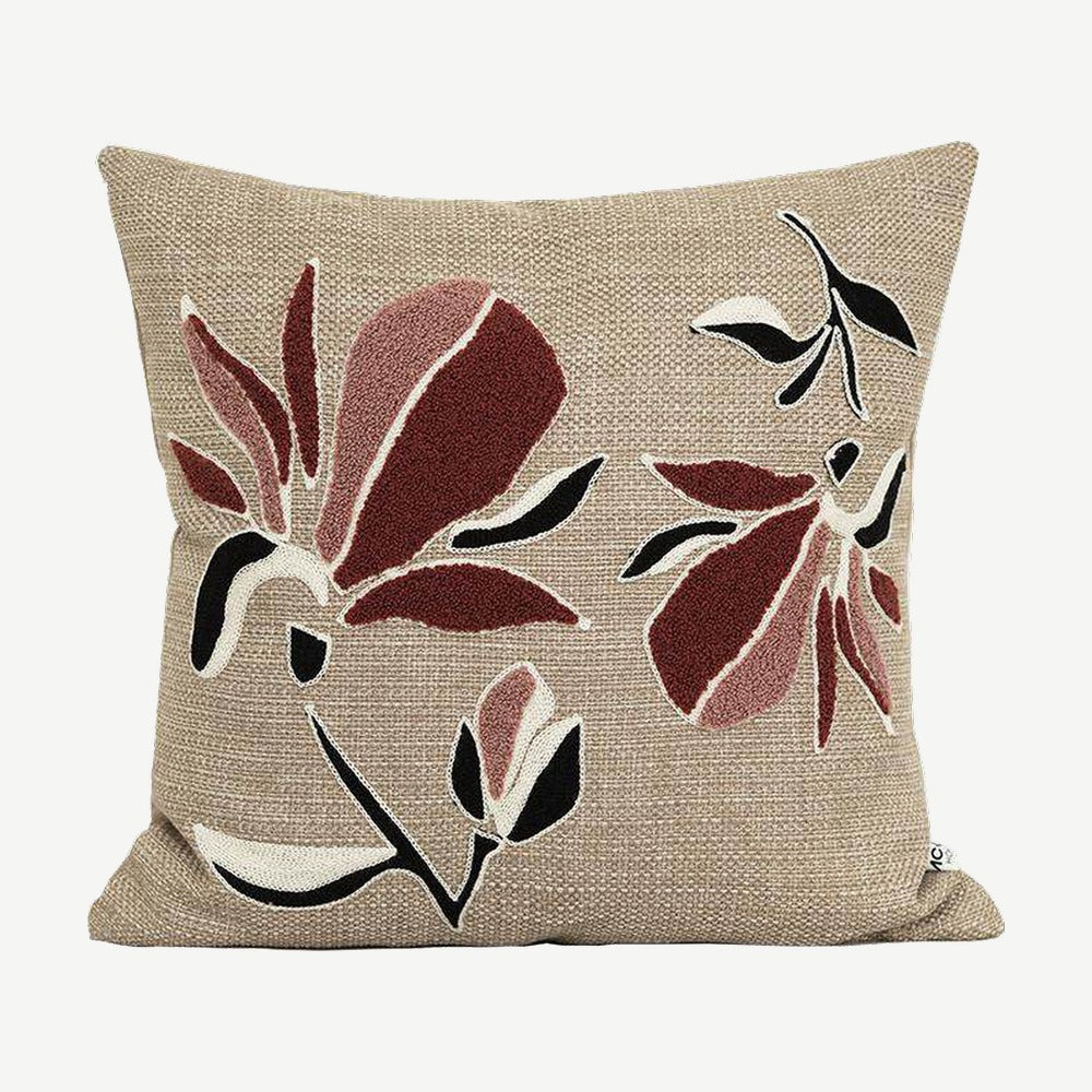 Magnolia Embroidery Cushion Covers in Red