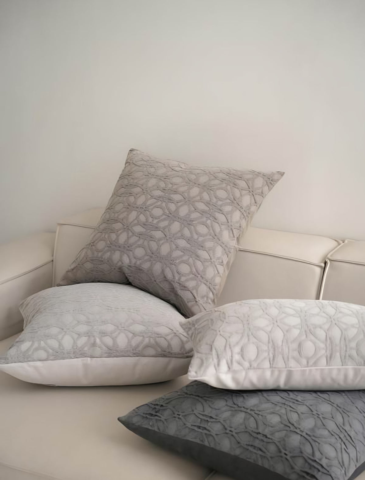 Charcoal Lattice Jacquard Cotton Cushion Covers, styled at home