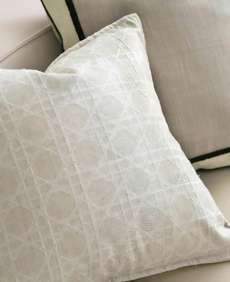 Mint Grey Lattice Jacquard Cushion Covers, styled at home