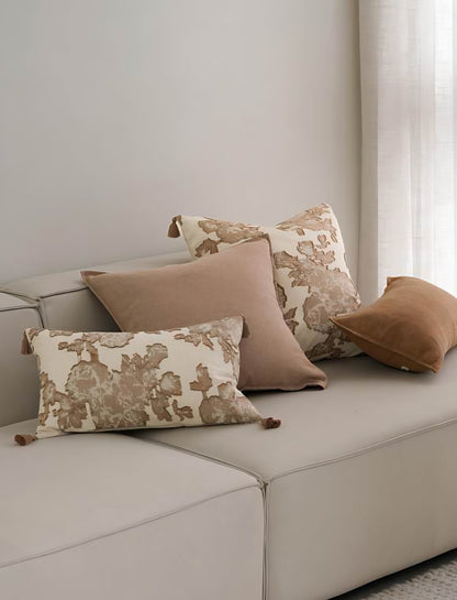 Blush Taupe Lattice Jacquard Linen Viscose Cushion Covers, styled at home