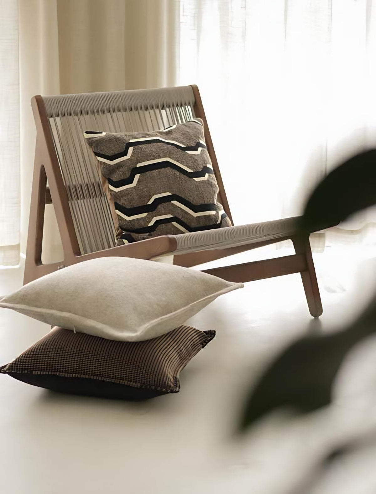 Brown & Black Stripe Jacquard Cushion Covers, styled at home