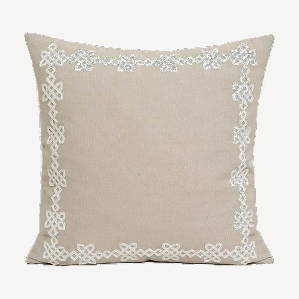 Natural Border Embroidery Cotton Linen Cushion Covers