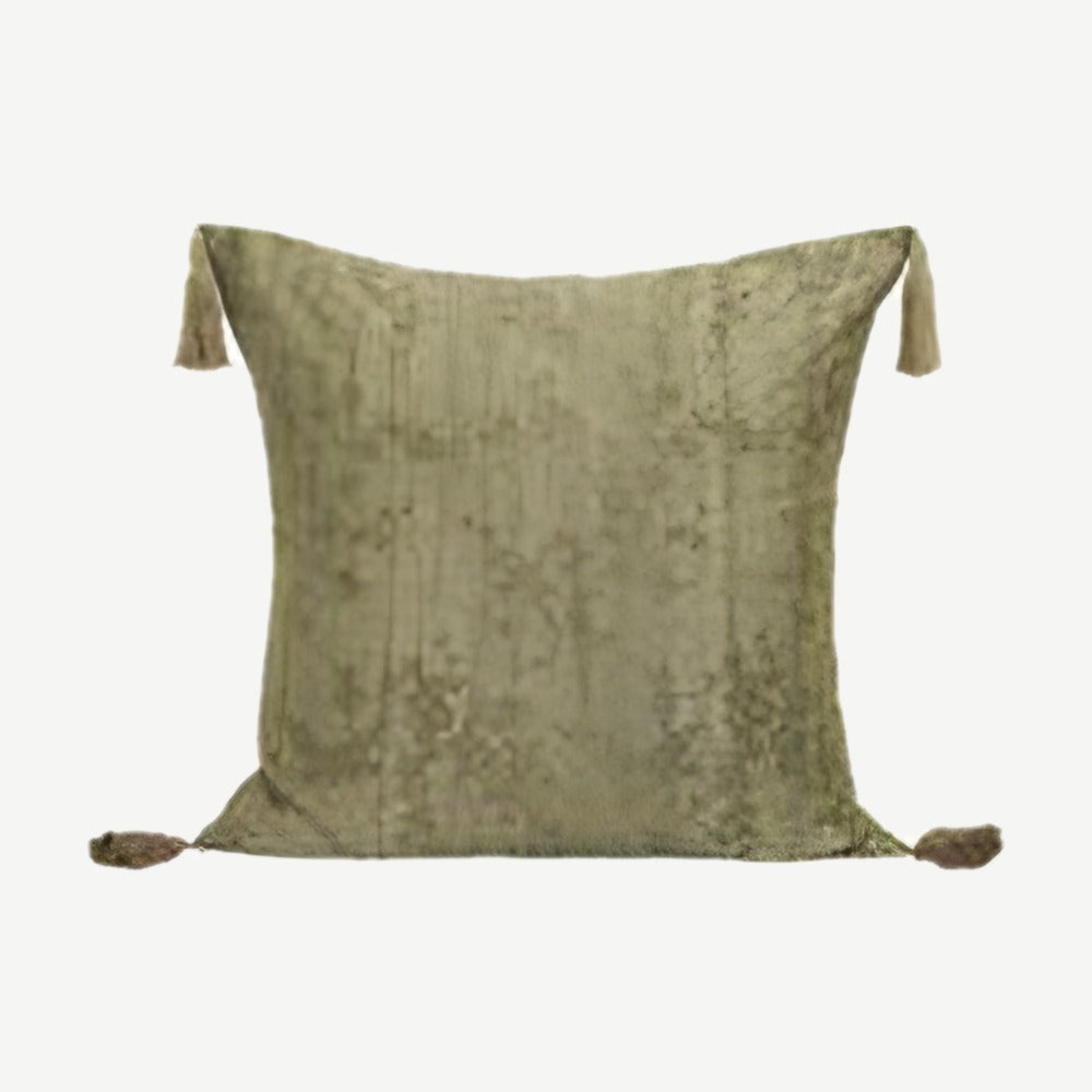 Leaf Jacquard Tassel Lyocell Cotton Cushion Covers in Sage Green