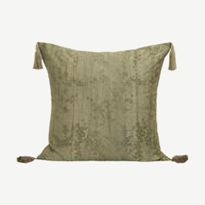 Leaf Jacquard Tassel Lyocell Cotton Cushion Covers in Sage Green