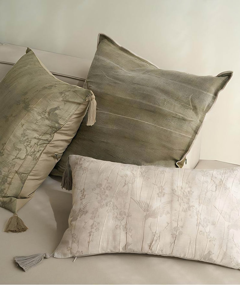 Olive Jacquard Linen Cotton Cushion Covers, styled at home