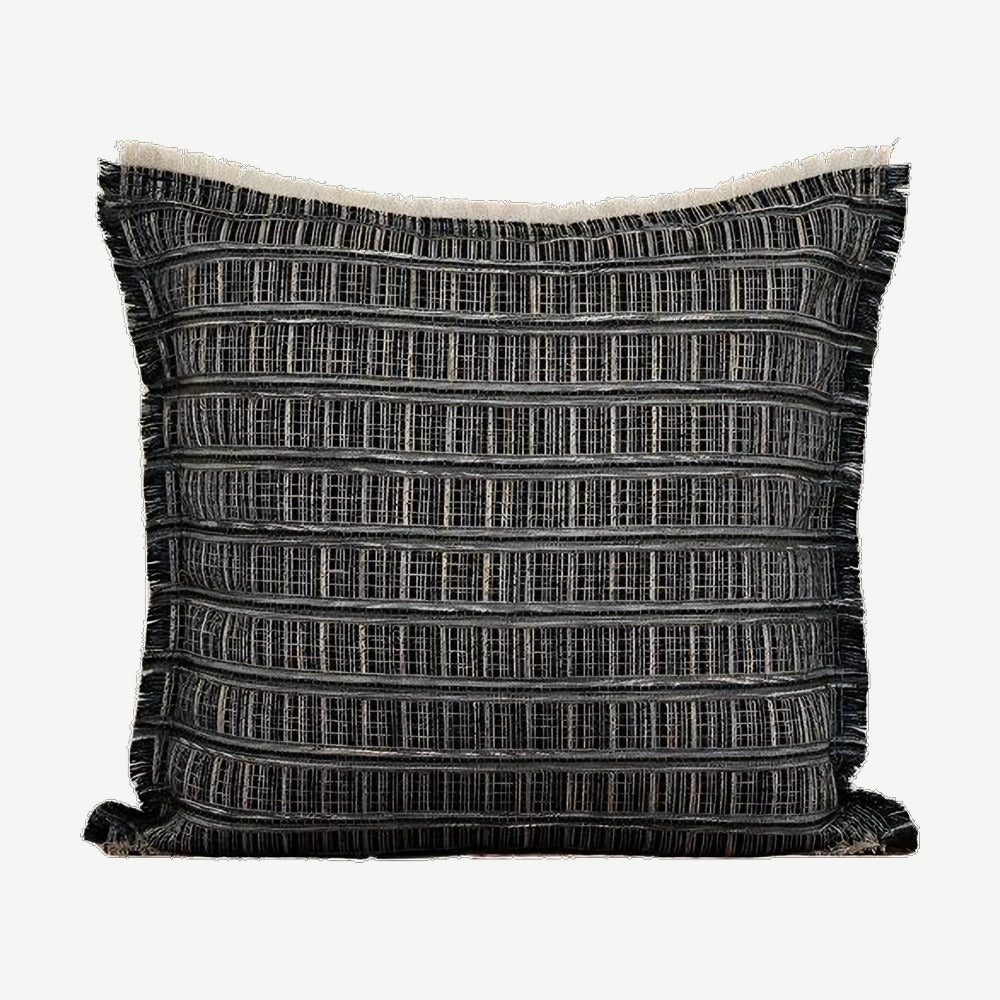Charcoal Grid Embroidery Cushion Covers