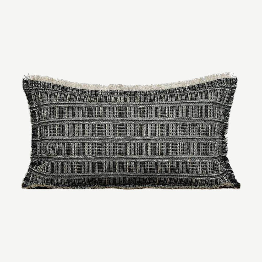 Charcoal Grid Embroidery Lumbar Cushion Covers