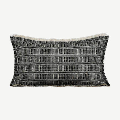 Charcoal Grid Embroidery Lumbar Cushion Covers