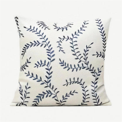 Ivory & Blue Vine Embroidery Linen Cotton Cushion Covers