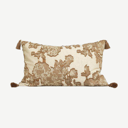 Ivory & Tan Camellia Embroidery Cotton Linen Cushion Covers