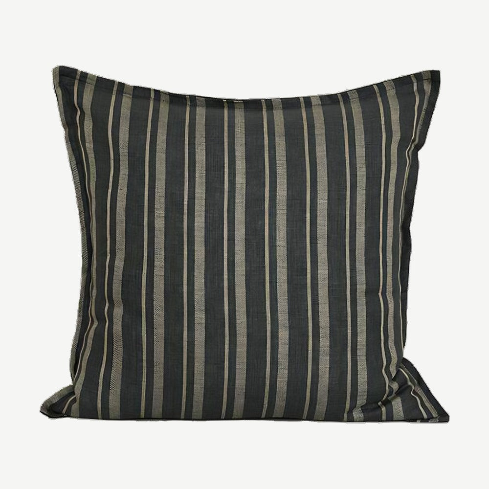 Black Stripe Flanged Linen Cushion Covers